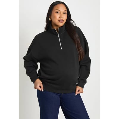 boohoo Dames Zwangerschaps Oversized Half-zip Sweatshirt | Zwart | Maat: 44