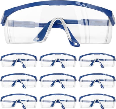Veiligheidsbril voor Brildragers - 10 Stuks, Anti-condens en Anti-speeksel, Transparant en Blauw
