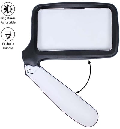 Oneay Vergrootglas met verlichting, inklapbaar handvat, 5 heldere LED-vergrootglazen, 2x rechthoekig handvergrootglas voor senioren, mensen met een slecht zicht, maculadegeneratie en hobbyisten