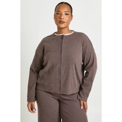 boohoo Dames Plus Gebreide Rib Rits Sweatshirt | Chocoladebruin | Maat: 44
