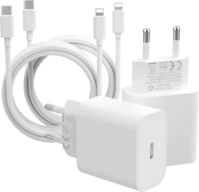2x 20W Power Adapter USB C - Oplader Kabel met 1 Meter Lange USB C Kabels - Snellader