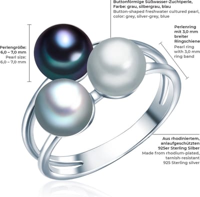 Valero Pearls Valero Pearls Parel ring zilverkleurig Gekweekte zoetwaterparels grijs