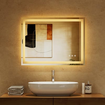 KUTAS® Badkamerspiegel - Badkamerspiegel met verlichting - Wandspiegel - 3 LED standen - Dimbaar - Anti-Condens - 3000K/4500K/6500K - 60x45cm