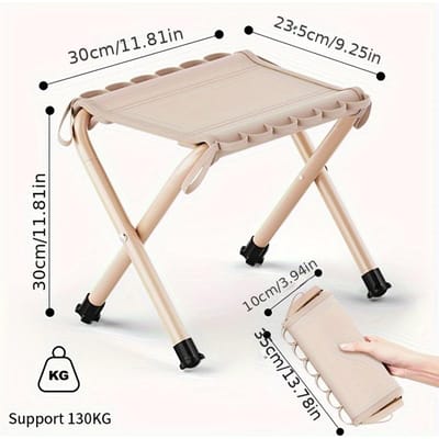 Tabouret Pliant Portable Léger Cadre en Aluminium, Assise en Maille Noire pour Camping en Plein Air, Pêche, Pique-niques et Randonnée