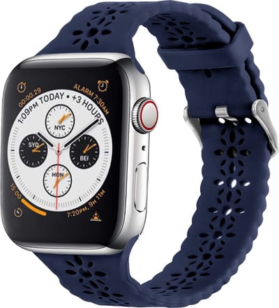 Strap-it Siliconen smartwatch bandje - Geschikt voor Apple Watch Series 1/2/3/4/5/6/7/8/9/10/11/SE/SE2/SE3 - Donkerblauw - Siliconen horlogeband met patroon voor iWatch maat: 38 / 40 / 41 / 42mm