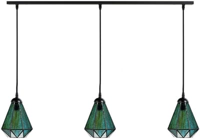 3 x Tiffany Arata Green lampen aan plafondbalk - Art Deco Trade