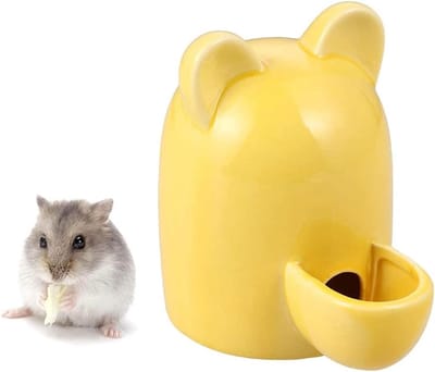 Automatische keramische waterfles voor hamsters, konijnen en andere huisdieren - 300ml, geel, ideaal voor hydratatie en gebruiksgemak