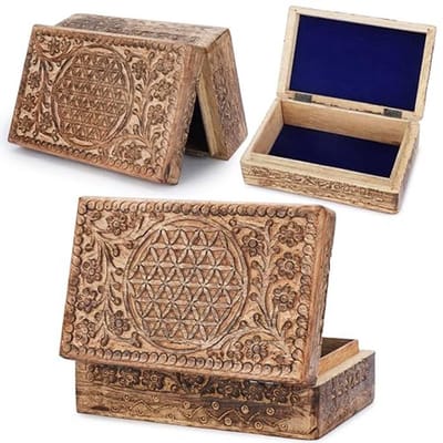 Houten Schatkistje, Handgesneden Souvenirkistje met Bloemgravures, Multifunctioneel Bewaarkistje voor Sieraden en Snuisterijen, Geweldig Cadeau