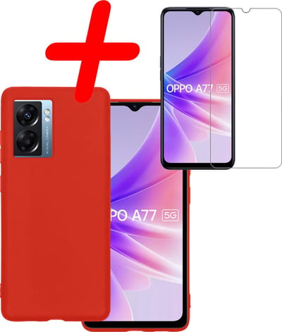Hoesje Met Screenprotector - Geschikt voor OPPO A77 - Sterk & Shockproof - Back Cover - Siliconen Case - Telefoon Hoes - Rood