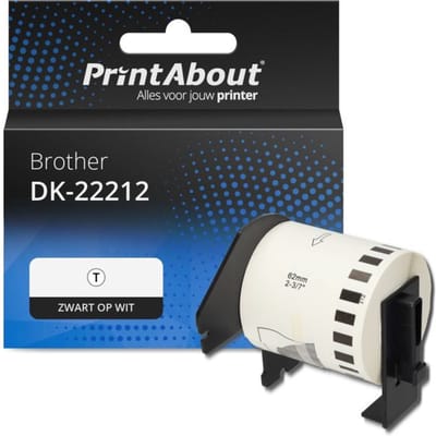 PrintAbout huismerk Etiket DK-22212 Zwart op wit (62 mm) Geschikt voor Brother