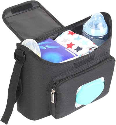 Kinderwagen organizer - Buggy tas Organizer - 31x10x22cm - Kinderwagentas met Disposer van vochtige doekjes - Wandelwagen organizer - Luiertas - Universele Pasvorm voor Alle Wandelwagenmodellen - Zwart