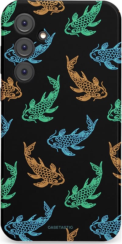 Casetastic hoesje geschikt voor Samsung Galaxy A35 - Dubbellaagse bescherming - Neon Koi - Fashion Case - Zwart Petrol Donkergroen Bruin