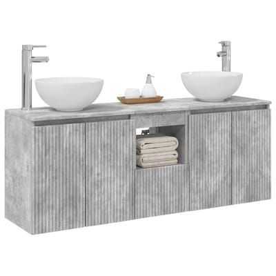 vidaXL - Badkamerkast - set - 3 - st - Betongrijs - 129 - x - 35 - x - 80 - cm - Bewerkt - hout