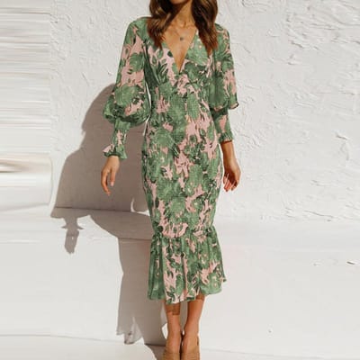 Lente nieuwe dames sexy V-hals temperament beroemdheid visstaart rok taillepouch heupjurk XL