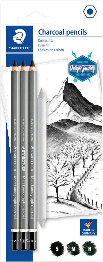 STAEDTLER Artist Series Lumograph Charcoal - 3 potloden met doezelaar