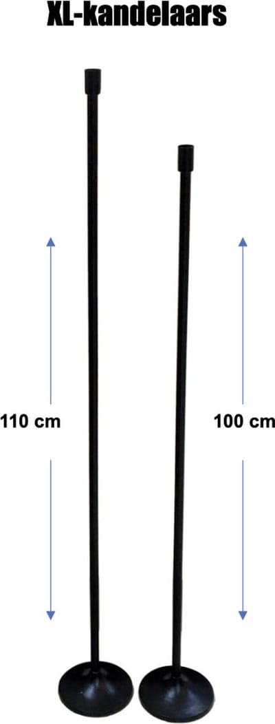 Kandelaar - Set 2 stuks XL kandelaars zwart - 110cm en 100cm - vloerkandelaar - kaarsenstandaard - kaarsenhouder groot - dinerkaarskandelaar