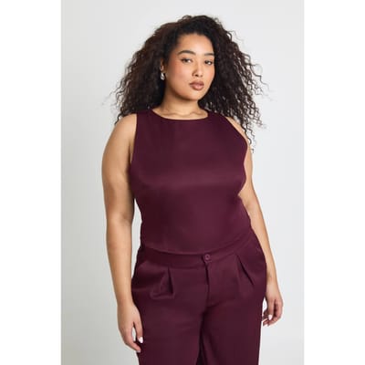 boohoo Dames Plus Racerback Geweven Top met Getailleerde Taille | Pruim | Maat: 44