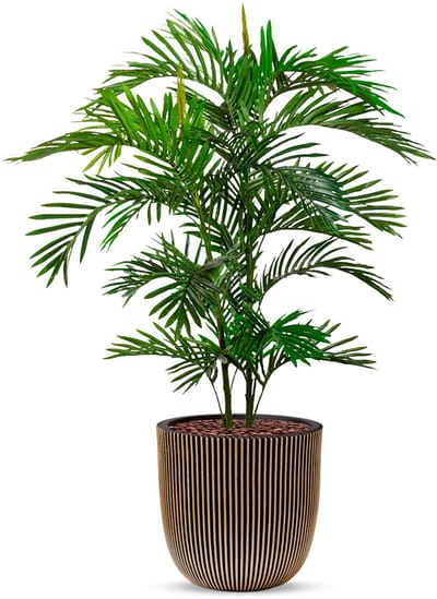Kunstplant Arecapalm in Planter Ball groove zwartgoud H135 cm