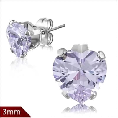 Aramat Jewels | Oorbellen | Stalen Hartjes Oorstekers Zirkonia – Diverse Kleuren & Maten 316L RVS | Zilverkleur / 3 mm / Lila | | | Staal | Kinderen, Volwassenen | Verkleurd niet