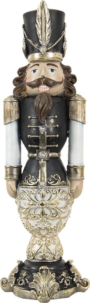 Clayre & Eef Beeld  Notenkraker 19x19x58 cm Zwart Wit Kunststof Kerstdecoratie beeld decoratie  Decoratieve Accessoires