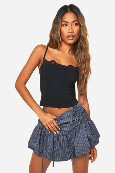 boohoo Dames Ruched Pinstripe Micro Mini Skirt | Marineblauw | Maat: 44