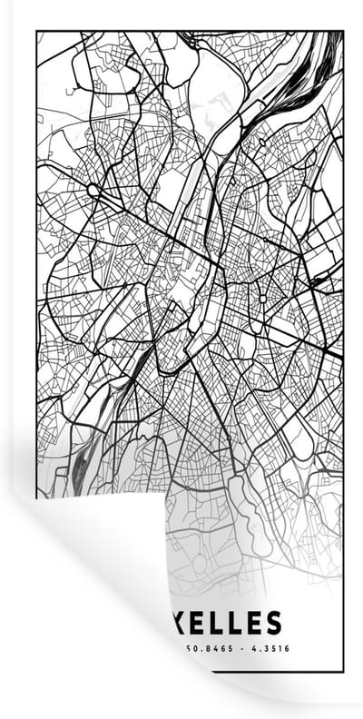 Muurstickers - Sticker Folie - Stadskaart – Zwart Wit - Kaart – Bruxelles – België – Plattegrond - 40x80 cm - Plakfolie - Muurstickers Kinderkamer - Zelfklevend Behang - Zelfklevend behangpapier - Stickerfolie