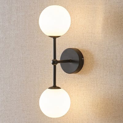 LumenXL - Moderne wandlamp Runda - 2-lichts - Zwart - Melkglas - G9