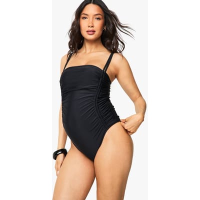 boohoo Dames Zwangerschapszwempak met buikcontrole en geruched zij | Black | Maat: 8