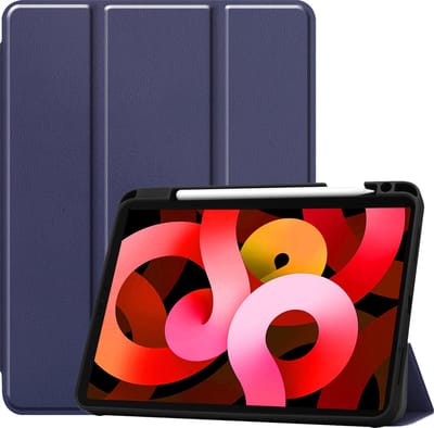Hoesje Geschikt voor Apple iPad Air 5 (2022) - 10.9 inch - 5e Generatie - M1 - Dun & Stevig - Trifold Bookcase - Hard Cover Case - Met Uitsparing Geschikt voor Apple Pencil - Hardcover Book - Tablet Hoes - Donkerblauw