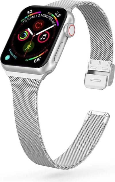 Milanees bandje - geschikt voor Apple Watches 1/2/3/4/5/6/7/8/9/SE/SE 2 en SE met case size 38 mm / 40 mm / 41 mm en Watch 10 (42 mm) - zilver
