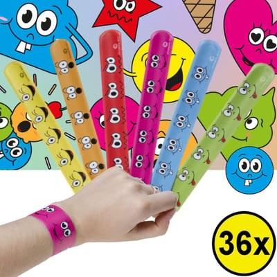 Decopatent 36 STUKS Smiley Klaparmbandjes - Uitdeelcadeaus - Klap Armbanden Vrolijke Gezichten - Traktatie Uitdeelcadeautjes voor kinderen - Grabbelton - School - Kinderfeestje - Klein Speelgoed Trakteren - Grabbelton Traktaties Cadeautjes