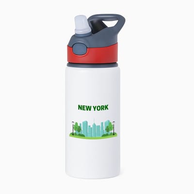 Hacebo® - New York stad waterfles met rietje rood - New york - mensen die naar New York zijn geweest of gaan - New York liefhebbers - souvenir - verjaardagscadeau - cadeau - kado - geschenk - verjaardag - water fles - 650ML