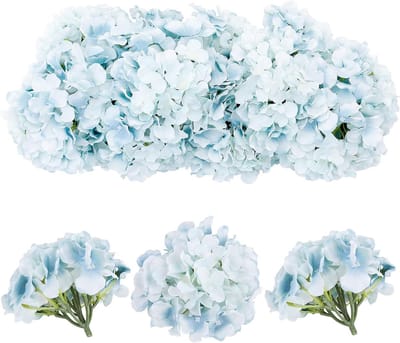 Allecto Plus - Kunstmatige hortensia bloemhoofden set van 12 stuks voor bloemstukken bruiloft decoratie - Stofblauw, pluizige bloemen