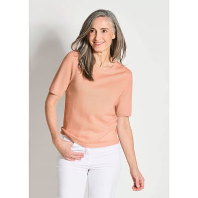 Pullover van kasjmier met korte mouwen en ronde hals - perzik - Gr. 50 van Goldner Fashion