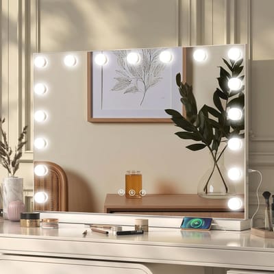 Make-upspiegel met Verlichting - Hollywood Spiegel - Perfecte Make-up - 10x Vergrotende Spiegel - 80 x 62 cm - Wit