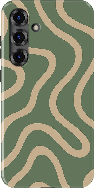 DripCase Curvy Lines Hoesje Samsung Galaxy S25 Plus | Backcover met Mag | Design Tough Case Samsung Galaxy S25 Plus Olive Drift