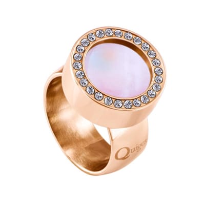 Quiges RVS Schroefsysteem Ring met Zirkonia Rosékleurig Glans 16mm met Verwisselbare Roze Schelp 12mm Mini Munt
