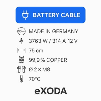 Batterijkabel 35 mm² 75cm koper met ringogen M8 rood