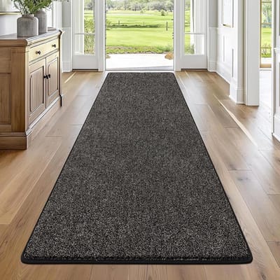 Famanu – 80 X 200 cm tapijtloper voor de entree - antislip achterkant - tapijtloper - wasbare brede loper voor woonkamer - slaapkamer - wasruimte - keuken - kamer - zwart en grijs