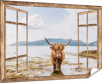 Gards Tuinposter Doorkijk Voetpad naar Strand en Zee - 180x120 cm - Tuindoek - Tuindecoratie - Wanddecoratie buiten - Tuinschilderij