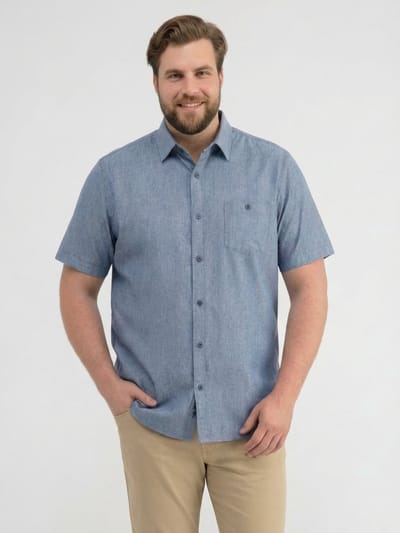 LERROS Effen overhemd met korte mouwen in grote maten , Maat: 3XL , Kleur: TRUE BLUE , 80% katoen, 20% linnen