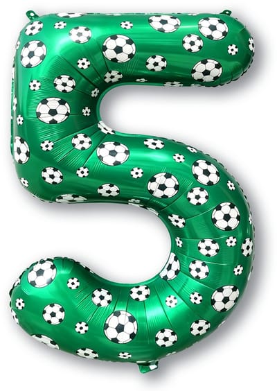BTH – 5 Jaar Folieballon Voetbal – 86 cm – Groen-Zwart-Wit – Football Party Thema Versiering – Feest Decoratie
