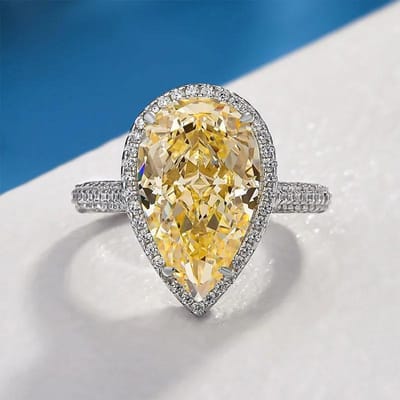 Huitan Druppelvormig Geel/Roze CZ Damesringen voor Bruiloft Prachtige Vrouwelijke Accessoires Jubileumfeest Cadeau Elegante Dames Sieraden 10