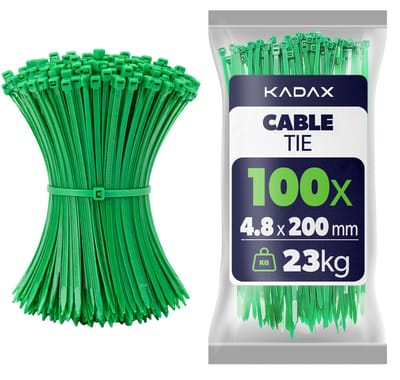 KADAX Kabelbinders 200mm x 4.8mm Groen – set van 100 stuks, nylon kabelbinders met 22kg trekkracht voor veilig kabelbeheer in huis, tuin, werkplaats en kantoor