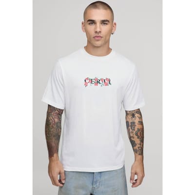 Regular T-shirt Met Geborduurd Bloemmotief Op De Borst | White | Size Small