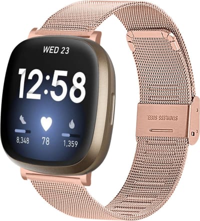 By Qubix - Compatible Fitbit bandje - geschikt voor Fitbit Versa 3/4 & Sense 1/2 - Milanese bandje met klemsluiting - Champagne goud Smartwatchbandje bandje Armband Polsband Strap Band Watchband