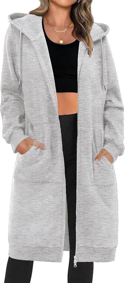 Lange Dames Hoodie met Capuchon en Ritssluiting - Fleece Trui voor Herfst en Winter