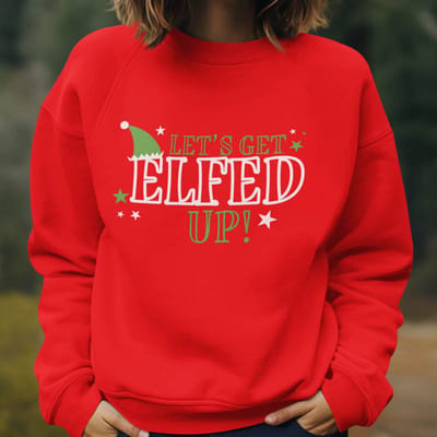 Dames Foute Kerst Trui Rood Let's Get Elfed Up XS - Uniseks Pasvorm - Kerstkleding Voor Dames & Heren