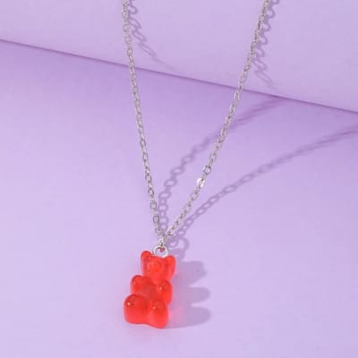 Gummy Bear Ketting Rood aan Zilverkleurig Koord - Gummy Beer BFF Ketting voor Jongens & Meisjes - 45cm + 5cm verstelbaar - Pax Amare