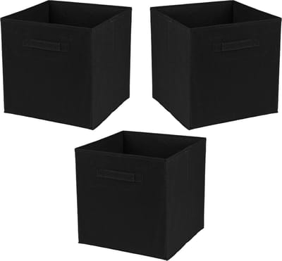Urban Living Opbergmand Square Box - 3x - karton/kunststof - 29 liter - zwart - 31 x 31 cm - Vakkenkast